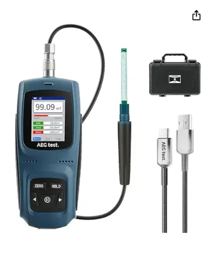 [B0DSMBHLBW] Medidor Gauss AEGTEST 8103 medidor Tesla recargable 0-2500 mT, magnetómetro con registro de datos y alarma, fuerza de campo magnético y probador de polos, ± 2% precisión industrial.