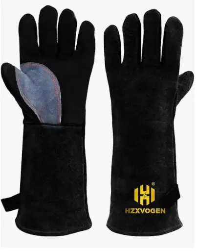 [140120260422] H HZXVOGEN Guantes de soldadura para chimenea, resistentes al fuego y al calor 932℉, de cuero ignífugo, para estufas, barbacoas, parrillas, hornos MIG/TIG 