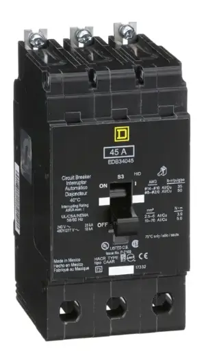 [078-EDB34045]  INTERRUPTOR TERMOMAGNETICO PARA TABLERO NF 3 POLOS 45 A 480  ATORNILLABLE.