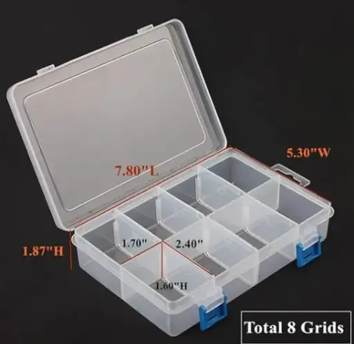 [090220261232] Cajas de almacenamiento de piezas de plástico y caja divisora ajustable para hardware y manualidades, 8 rejillas, transparente, Paquete de 3.