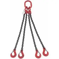 [100226031830] ESLINGA DE CADENA, G80 4 BRAZOS DE 6MM X 1.5 MTS, CAP A 60° 2.4 TON A 45°2 TON., ESLABON MAESTRO CON SUB ENSAMBLE EN UN EXTREMO Y GANCHOS PARA ESLINGA CON SEGURO EN EL OTRO EXTREMO