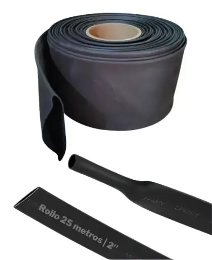 [170220260404] Rollo 25 Metros Tubo Aislante Thermofit 2 Pulgadas 50mm, Negro.