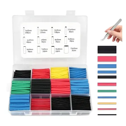 [020320260254] Kit de Tubos termocontraíbles 850PZS, Tubo de PE/EVA, Tubos retráctiles con Caja, Contracción de 2:1, 5 Colores,12 Tamaños, para Juntas de Aislamiento eléctrico.