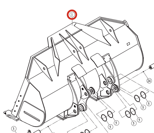 [38Y1475X0] C - BUCKET 5.2M 3rd POWER  ROCK BUCKET ASSY Cuchara dentada (Dientes del cucharón)